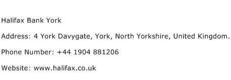 Halifax Bank York Address Contact Number
