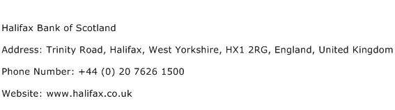 Halifax Bank of Scotland Address Contact Number