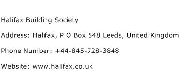 Halifax Building Society Address Contact Number