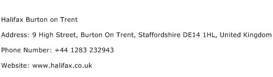Halifax Burton on Trent Address Contact Number