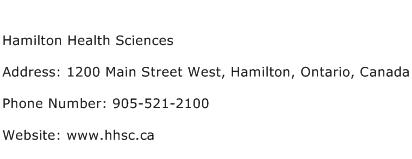 Hamilton Health Sciences Address Contact Number