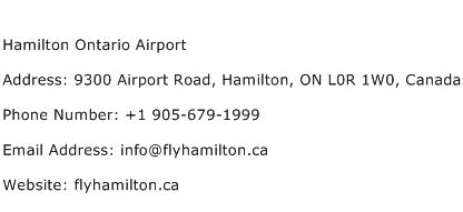 Hamilton Ontario Airport Address Contact Number