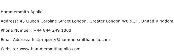 Hammersmith Apollo Address Contact Number