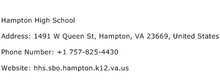 Hampton High School Address Contact Number