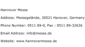 Hannover Messe Address Contact Number