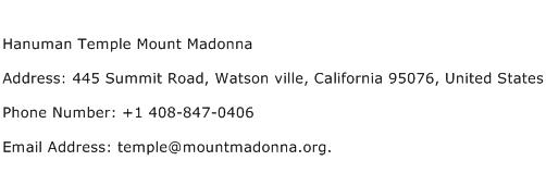 Hanuman Temple Mount Madonna Address Contact Number