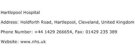 Hartlepool Hospital Address Contact Number