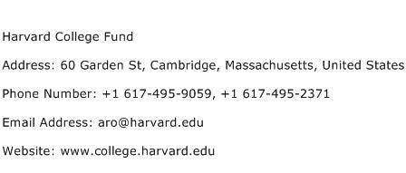 Harvard College Fund Address Contact Number