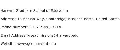 Harvard Graduate School of Education Address Contact Number