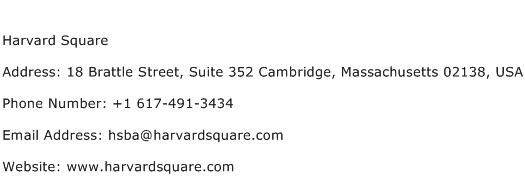 Harvard Square Address Contact Number
