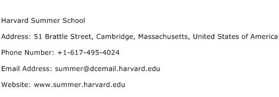 Harvard Summer School Address Contact Number