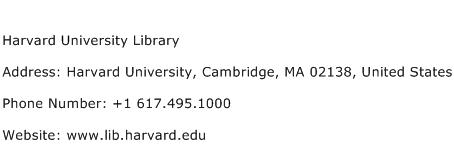 Harvard University Library Address Contact Number