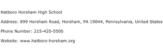 Hatboro Horsham High School Address Contact Number