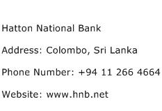 Hatton National Bank Address Contact Number