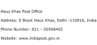 Hauz Khas Post Office Address Contact Number