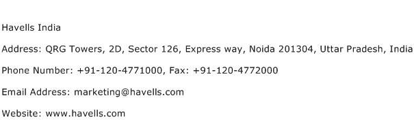 Havells India Address Contact Number