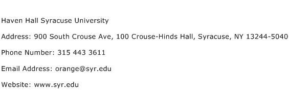 Haven Hall Syracuse University Address Contact Number