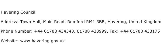 Havering Council Address Contact Number