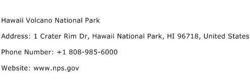 Hawaii Volcano National Park Address Contact Number