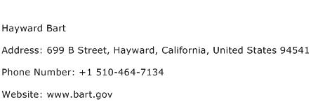 Hayward Bart Address Contact Number