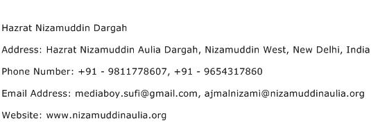 Hazrat Nizamuddin Dargah Address Contact Number