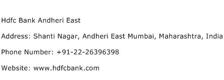 Hdfc Bank Andheri East Address Contact Number