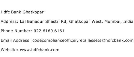 Hdfc Bank Ghatkopar Address Contact Number