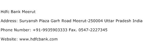 Hdfc Bank Meerut Address Contact Number