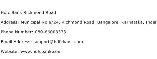 Hdfc Bank Richmond Road Address Contact Number