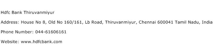 Hdfc Bank Thiruvanmiyur Address Contact Number