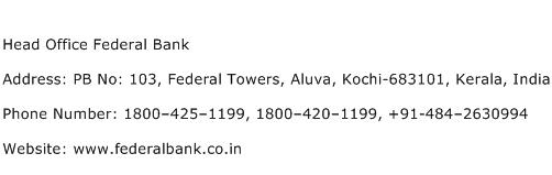 Head Office Federal Bank Address Contact Number