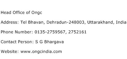 Head Office of Ongc Address Contact Number