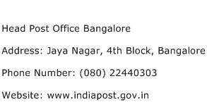 Head Post Office Bangalore Address Contact Number