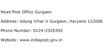 Head Post Office Gurgaon Address Contact Number