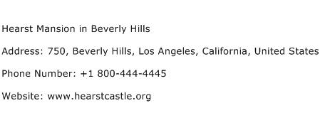Hearst Mansion in Beverly Hills Address Contact Number