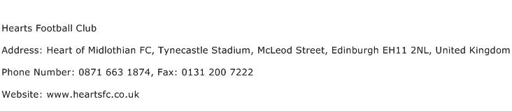 Hearts Football Club Address Contact Number