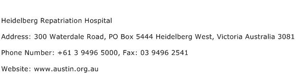 Heidelberg Repatriation Hospital Address Contact Number