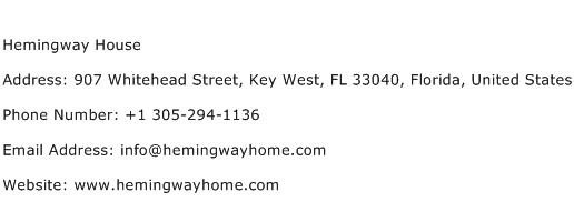 Hemingway House Address Contact Number