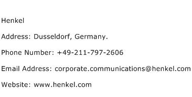 Henkel Address Contact Number