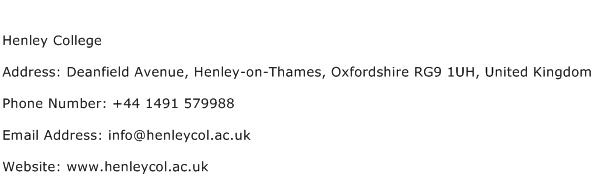 Henley College Address Contact Number