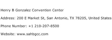 Henry B Gonzalez Convention Center Address Contact Number