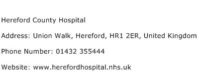 Hereford County Hospital Address Contact Number
