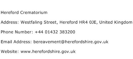 Hereford Crematorium Address Contact Number