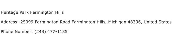 Heritage Park Farmington Hills Address Contact Number
