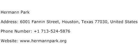 Hermann Park Address Contact Number