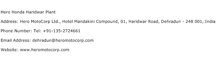 Hero Honda Haridwar Plant Address Contact Number