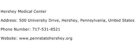 Hershey Medical Center Address Contact Number