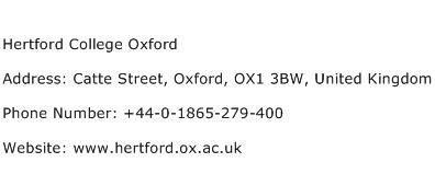 Hertford College Oxford Address Contact Number
