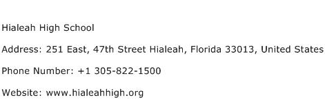 Hialeah High School Address Contact Number