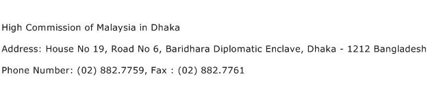 High Commission of Malaysia in Dhaka Address Contact Number
